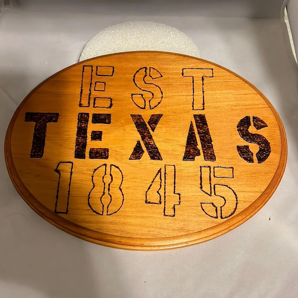 Nice wood burned sign for that Texas Fan
